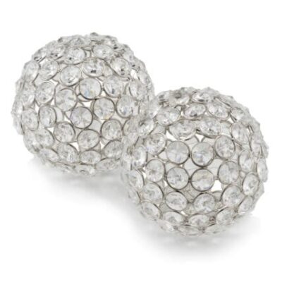 Silver Iron & Crystal Spheres Set Of 2