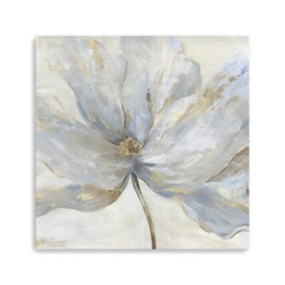 Soft Blue And Grey Flower With Gold Canvas Wall Art