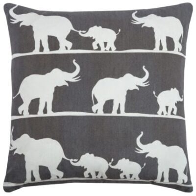 Gray And White Elephant Parade Down Filled Throw Pillow