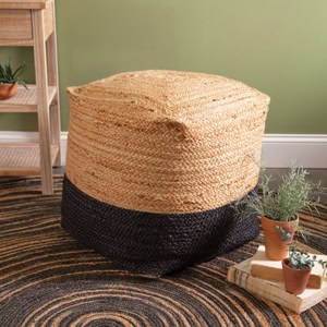 Jute Floor Pouf in natural and black