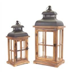 Set of Two Wood and Metal Lanterns