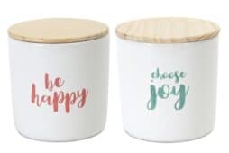 Be Happy Canisters (2)  Wood/Stoneware Accessories