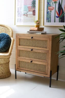 Wood Bedside Table w/Cane Drawers