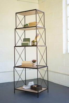 Stacked 4-Tiered Metal & Wood Shelving