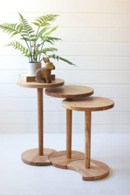 3 Round Acacia Wood Side Tables