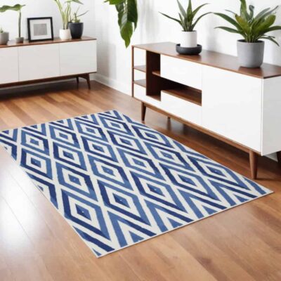 Blue and Ivory Dhurrie Area rug